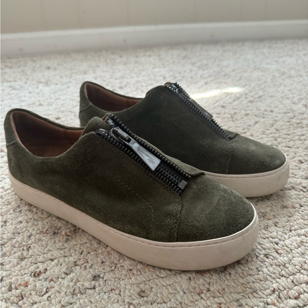 Frye Olive Suede Zip Sneakers